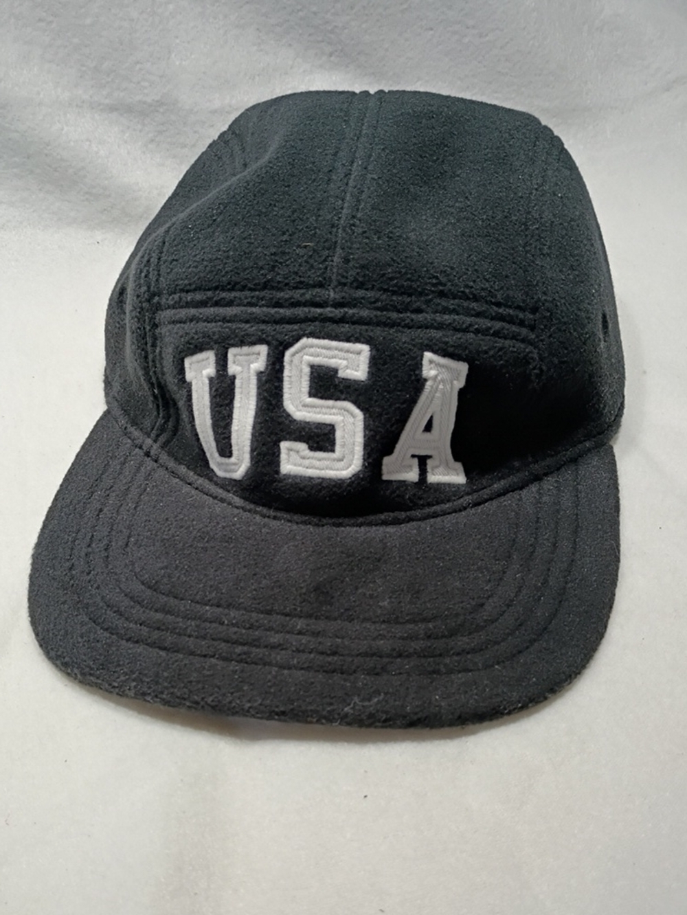 EUC Polo Ralph Lauren USA Fleece 5 Panel Hat OS Black Strapback Cap Vintage